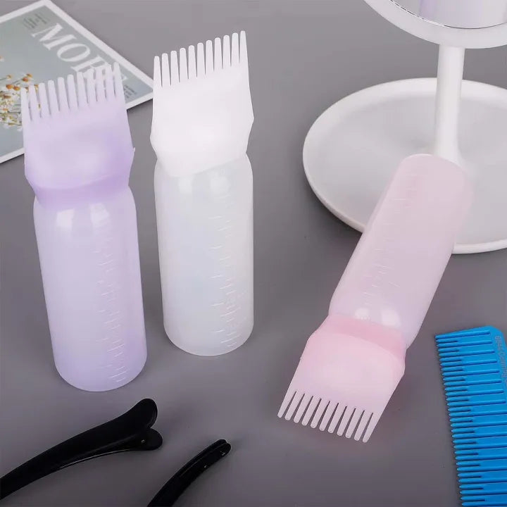 (Silicone) Hair Oil Applicator Bottles, hair oil applicator/Hair color applicator Hair oil Bottle with Comb with Scale Graduated Scale 3 Color